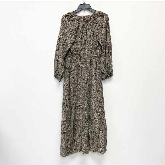 A New Day Women's Balloon Long Sleeve Tiered Midi Dress-Brown Leopard Print XS - Picture 2 of 4